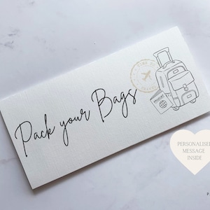 Pack Your Bags Travel Money Wallet Card | Ticket or Cash Envelope Wallet For Gap Year, Surprise Trip Reveal Or Honeymoon | Travel Gift |