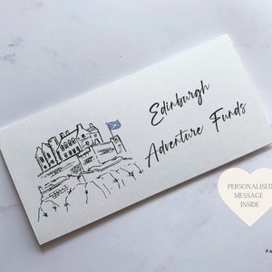 Billetera para viajes de Edimburgo con forma de tarjeta, billete o sobre para dinero en efectivo para el año sabático, un viaje sorpresa o una luna de miel, un regalo de viaje