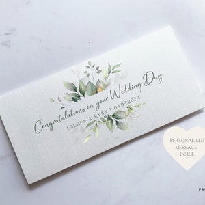 Eukalyptus Personalisierte Hochzeitstag-Geldbörse Hochzeitstagskarte Geldumschlag Hochzeitsgeschenk Glückwunschkarte Hochzeitsgeschenk Bild 1