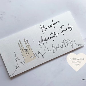 Barcelona Travel Wallet Card | Ticket oder Bargeld Umschlag Brieftasche für Gap Jahr, Überraschungsreise Reveal oder Flitterwochen | Reisegeschenk |