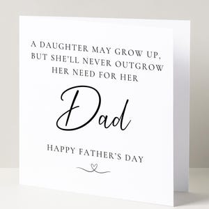 Vaderdagkaart - groeit nooit uit haar vader kaart - 14 cm x 14 cm witte gehamerde kaart - envelop inbegrepen hartontwerp