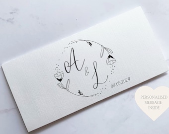 porte-monnaie personnalisé avec initiales pour le jour du mariage | Carte de mariage | Enveloppe pour espèces | Cadeau de mariage | Carte de félicitations | Cadeau de mariage