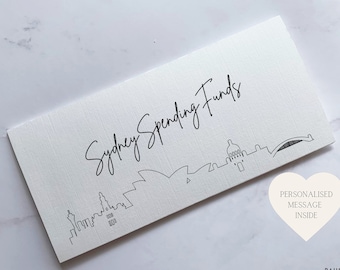 Sydney Travel Money Wallet Card | Ticket or Cash Envelope Wallet For Gap Year, Surprise Trip Reveal Or Honeymoon | Travel Gift