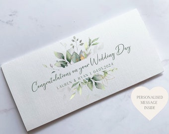 Portefeuille personnalisé en eucalyptus pour le jour du mariage | Carte de mariage | Enveloppe pour espèces | Cadeau de mariage | Carte de félicitations | Cadeau de mariage