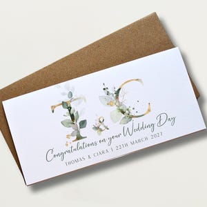 Monedero de boda personalizado de eucalipto Sobre de efectivo personalizado para recién casados Regalo de recuerdo único
