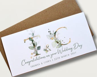 Monedero de boda personalizado de eucalipto Sobre de efectivo personalizado para recién casados Regalo de recuerdo único