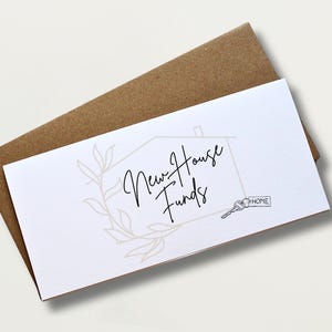 Portefeuille personnalisé en lin pour une nouvelle maison avec message personnalisé, cadeau de pendaison de crémaillère unique, carte de félicitations
