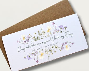Personalized Wedding Day Money Wallet Card with Floral Design Custom Cash Envelope Gift for Newlyweds Unique Honeymoon Fund Keepsake