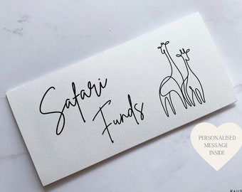 Personalised Safari Funds Money Wallet | Wedding Gift Money | Cash Envelope | Wedding Present | Congratulations Card | Giraffe Card