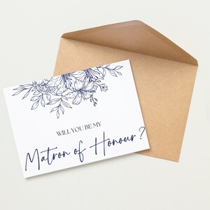 Carte de proposition personnalisée de la matrone d'honneur de mariage bleu marine - Serez-vous mon ? Carte et enveloppe | Différents rôles de mariage disponibles