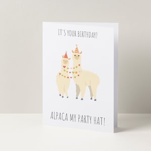 Ben je jarig? Alpaca My Party Hat-verjaardagskaart | Wenskaart | Leuke verjaardagskaart