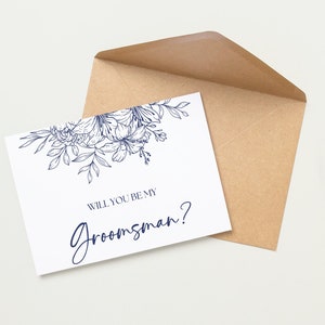 Biglietto di proposta personalizzato per lo sposo in blu navy - Vuoi essere il mio testimone? Biglietto e busta / Diversi ruoli per il matrimonio disponibili