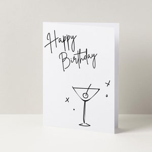 Biglietto di auguri di buon compleanno con cocktail, biglietto Martini, biglietto per lei, biglietto minimalista, biglietto di auguri di compleanno carino per lei