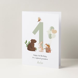 Tier 1.Geburtstagskarte | Personalisierte Woodland Geburtstagskarte | Karte für Special Enkel