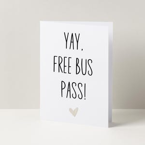 Yay gratis buspas grappige verjaardagskaart | A6-kaart | 60e verjaardagskaart | Verjaardagswenskaart | Kaarten voor haar | Kaarten voor hem