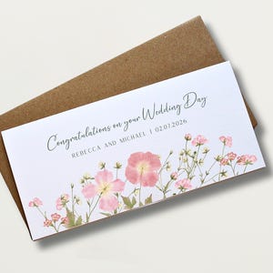Personalisiert an Ihrem Hochzeitstag Geld Brieftasche Karte | Floral Bargeld Umschlag Brieftasche | Hochzeitskarte | Hochzeits-Karte | Geldgeschenk Karte