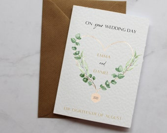 carte de mariage personnalisée en forme de coeur d'eucalyptus | Carte des jeunes mariés | Carte pour jeunes mariés | Carte de félicitations |