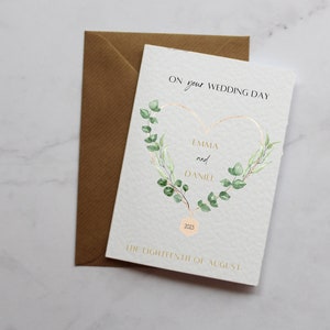 Personalised Eucalyptus Heart Wedding Card | Bride & Groom Card | Newlyweds Card | Congratulations Card |