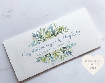 Eucalyptus Personalised Wedding Day Money Wallet | Wedding Day Card | Cash Envelope | Wedding Present | Congratulations Card | Wedding Gift