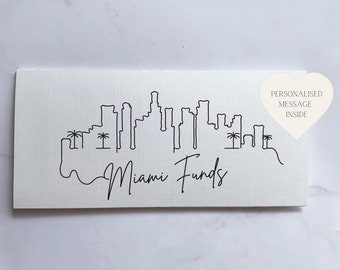 Miami Travel Money Wallet Card | Ticket or Cash Envelope Wallet For Gap Year, Surprise Trip Reveal Or Honeymoon | Travel Gift |