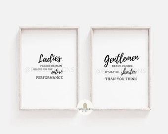 Ladies remain seated, Gentlemen stand closer Set of 2 Wall Art Print | UNFRAMED PRINT | A3/A4/A5 Print | Home Decor Prints | Bathroom Print