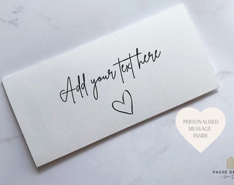 Benutzerdefinierte Text Geld Brieftasche Karte | Benutzerdefinierte Bargeld Umschlag Brieftasche für jede Veranstaltung | Hochzeitsgeschenk | Herzlichen Glückwunsch Herzkarte | Geburtstagsgeschenk
