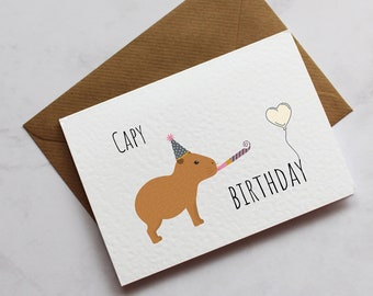 Capy Birthday Party Capybara Greetings Card | Personalised Card | Cute Birthday Card | Wife Birthday Card | Husband Birthday Card |