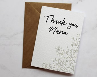 Nana Thank You Greetings Card | Simple Thank You Card  | Thank You Card for Family | A6 Card |
