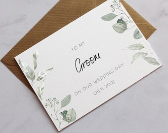 Carte personnalisée pour le jour du mariage de mon marié | Le jour de notre mariage | carte de mariage eucalyptus | Carte de marié