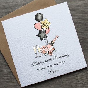 Tarjeta de cumpleaños número 60 Tarjeta de felicitación personalizada para celebrar los sesenta años Recuerdo hecho a mano para mamá y hermana Idea especial para regalo de cumpleaños número 60