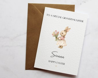 Gepersonaliseerde speciale kleindochter Happy Easter wenskaart | Schattig konijntje kaart | Vrolijke Paaskaarten | Paaskaart | Gepersonaliseerde kaarten