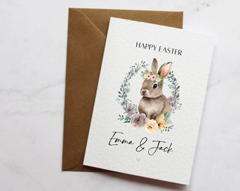 Personalised Easter Wreath Bunny Easter Greetings Card | Cute Rabbit Card | Happy Easter Cards | Easter Bunny Cards | Personalised Cards