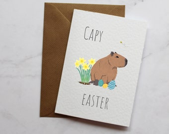 Capy Easter Spring Capybara Greetings Card | Easter Card Gift | Cute Easter Card | Wife | Husband | A6 Card | Funny Easter Card