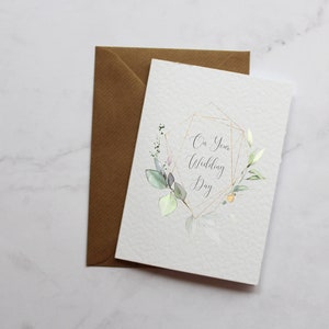 le jour de votre mariage fleur botanique | Cadre doré | Cadeaux de mariage | Carte A6 | au couple heureux | Cartes florales