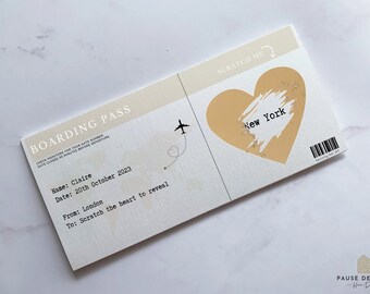 Individuelle Urlaubs Bordkarte Rubbelkarte - Personalisierte Flugticket Geburtstagsüberraschung Einzigartiges Geschenk für Reiseliebhaber oder Flitterwochen