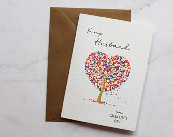 To My Husband On Valentine's Day, Heart Tree Card | Valentine's Day Card | Card For Him | Hearts Card | Cute Card | Husband Card