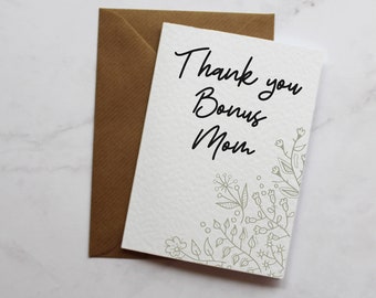 Bonus Mom Step Mom Thank You Greetings Card | Simple Step Mother Thank You Card  | Thank You Card for Family | A6 Card |