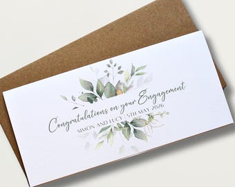 Eucalyptus Engagement Money Wallet Card Personalised Cash Gift Envelope Elegant Engaged Card Unique Keepsake Present