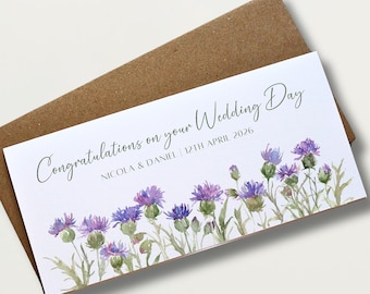 Personalised Scottish Thistle Money Wallet Wedding Day Card Cash Envelope Unique Newlywed Gift