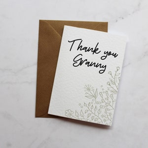 Carte de voeux de remerciement de grand-mère | carte de remerciement simple | Carte de remerciement pour la famille | Carte A6 |