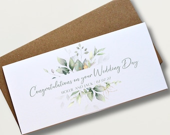 Carte de mariage eucalyptus - Carte portefeuille personnalisée Enveloppe cadeau de mariage en espèces Carte de mariage élégante Cadeau souvenir unique