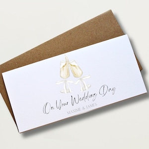Tarjeta de billetera con dinero para el día de la boda personalizada con diseño de copas de champán Elegante sobre en efectivo como regalo para recién casados