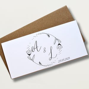 Portefeuille le jour du mariage personnalisé avec des initiales Élégante enveloppe cadeau en espèces Carte souvenir de luxe Cadeau de mariage Cadeau de félicitations