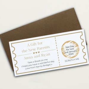 Carte à gratter personnalisée pour les nouveaux parents - Un billet unique à gratter pour révéler un billet surprise pour la nouvelle maman, ensemble de soins de grossesse pour baby shower