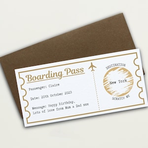 Carte d'embarquement personnalisée à gratter pour révéler, Carte d'anniversaire à gratter, Cadeau d'anniversaire, Cadeau surprise, Carte d'anniversaire à gratter