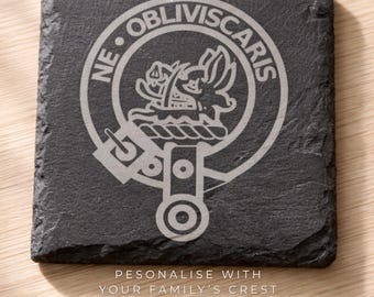 Personalized Clan or Family Crest Slate Coaster - Couple's Wedding Gift