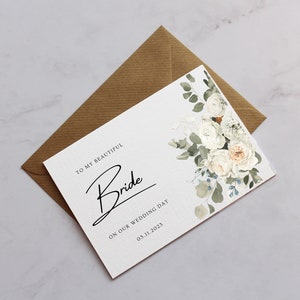 Personalisiert zu meiner schönen Braut-Hochzeitstag-Karte | An unserem Hochzeitstag Karte | Eukalyptus & weiße Rosen Hochzeitskarte | Braut-Karte
