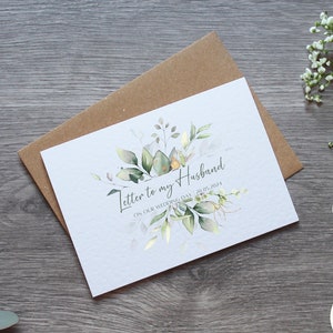 Carta a mi esposo, tarjeta personalizada con diseño de eucalipto para bodas: tarjeta y sobre, tarjeta para el día de la boda para el novio o la novia