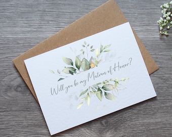 Gepersonaliseerde eucalyptus bruiloft man van eer voorstel kaart - wil jij mijn zijn? Kaart & envelop | Verschillende trouwrollen beschikbaar