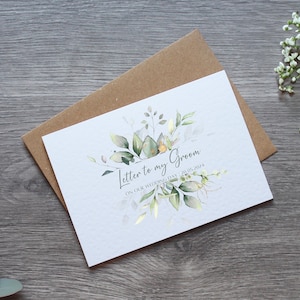 Carta a mi novio, tarjeta personalizada con diseño de eucalipto para bodas: tarjeta y sobre, tarjeta para el día de la boda para el novio o la novia